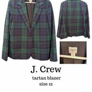 J. Crew Women’s Green & Navy Tartan Single-Button Blazer